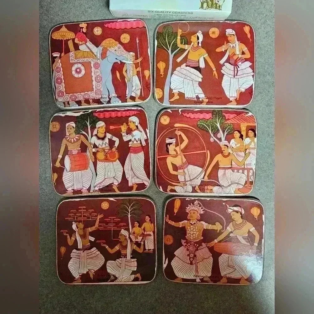 Souvenirs of Sri Lanka Vintage Cork Coasters (6)